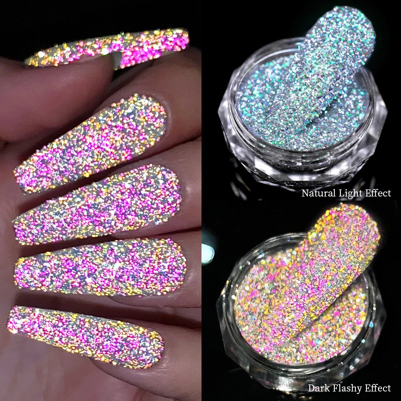 Reflective Nail Powder Reflection Glitter Nail Shinning Crystal Rhinestone Sequin Chrome Pigment UV Gel Polish Nail Decoration 240625