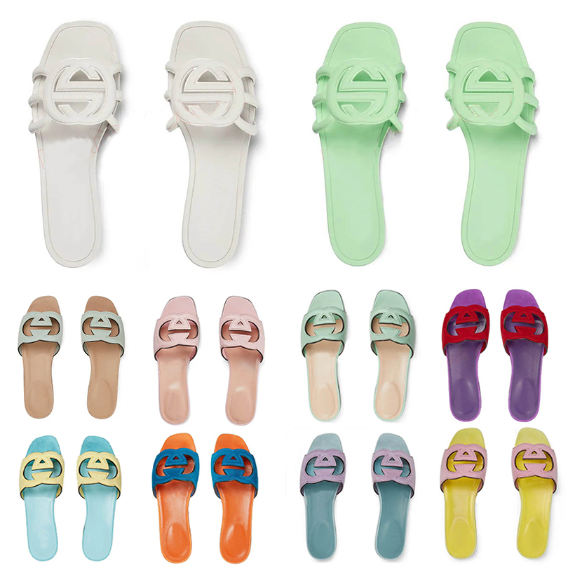 Designer Sandals Women Interlocking Slides Rubber Slippers Woman Ladies Flat Beach Orange Summer Fall Mules Outdoor Waterproof Luxury slides shoe Black White