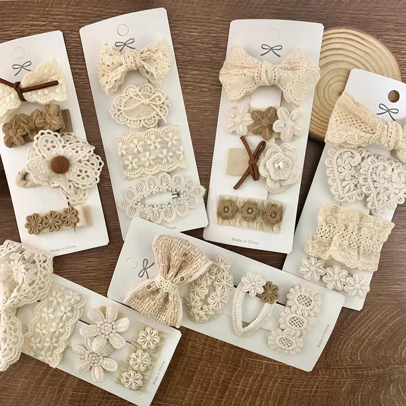 4Pcs Kids Fabric Lace Flower Barrettes Baby Princess Hair Accessories born White Hairpins Bow Hairclips Girls Birthday Gifts 240625