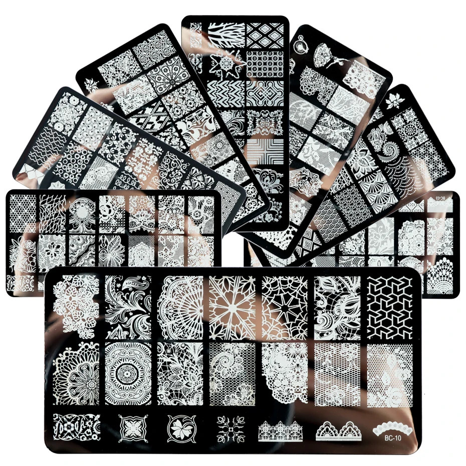 4-piece nail art stamping board lace pattern image template stamping gradient nail brush set template tool LYBC01-20-2 240625