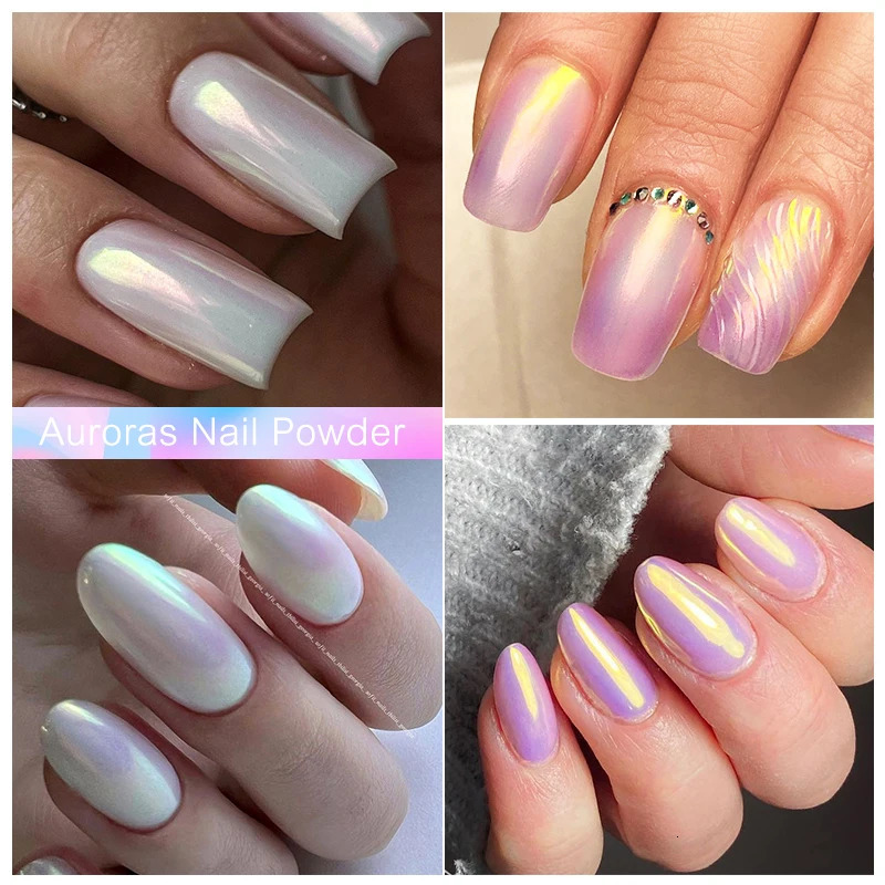 NICOLE DIARY Aurora Nail Powder White Chrome Pigment Pearl Rubbing Dust Mirror Effect Nail Art Glitter Manicure Nail Accessories 240625