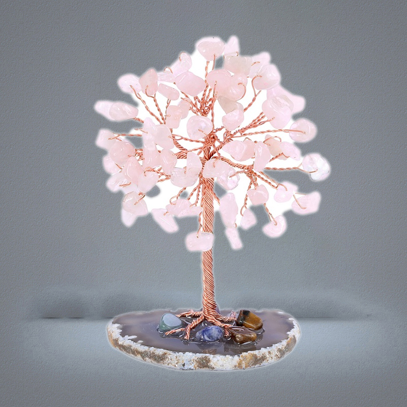 Mini Crystal Money Tree Arts and Crafts Copper Wire Wrapped Agate Slice Base Gemstone Reiki Chakra Feng Shui Trees Home Decor 58326586658