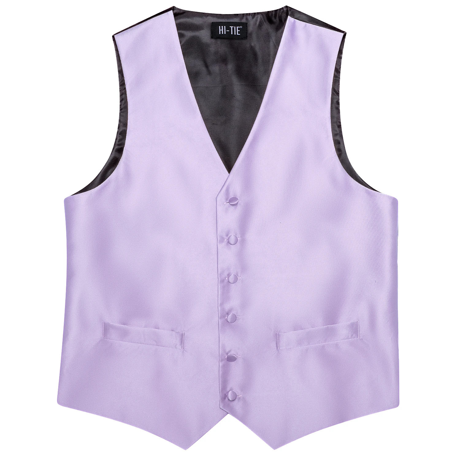Hi-Tie Solid Voilet Lilac Silk Mens Suit Vest 4PC Woven Waistcoat Tie Pocket Square Cufflink Business Wedding Dress Waist Jacket 240615