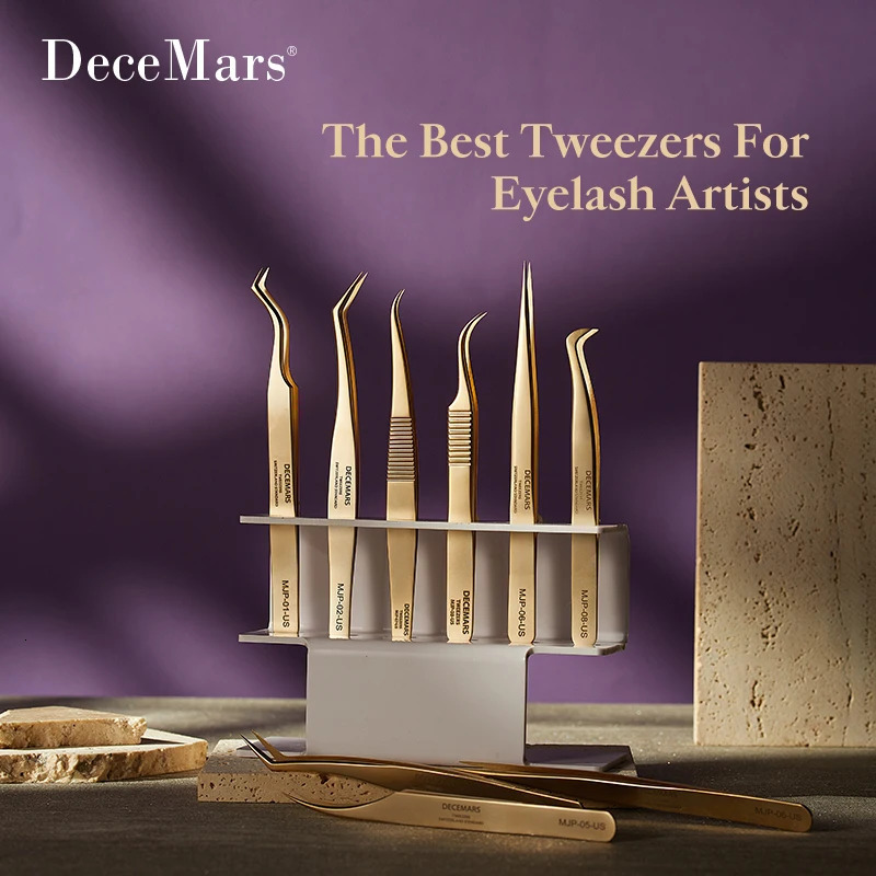 DeceMars Eyelash Extension Tweezers Gold Color 240626