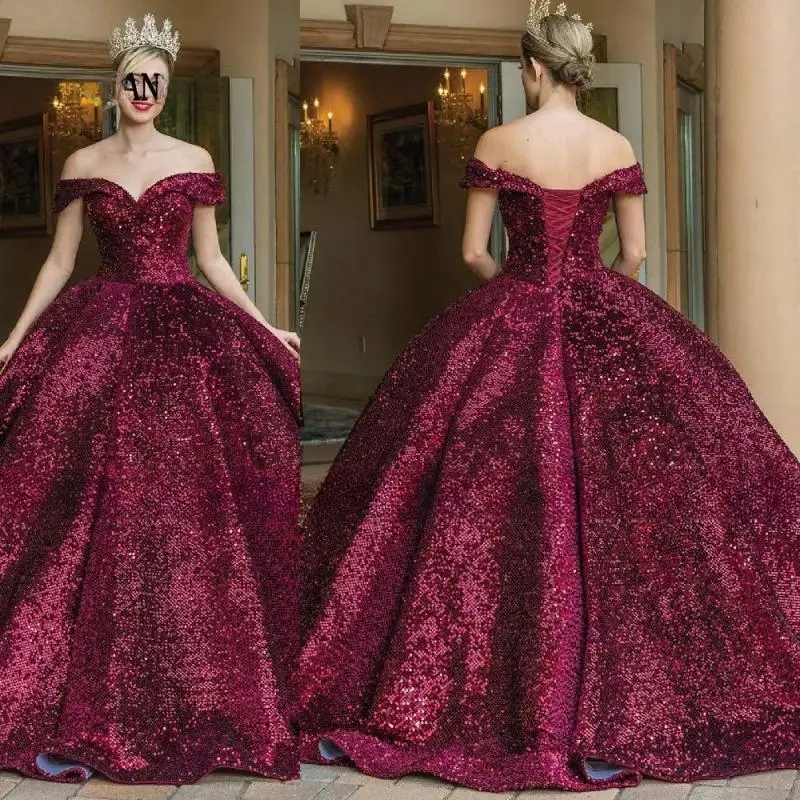 Luxury Quinceanera Dress V-Neck Sequin Off The Shoulder Party Birthday Dress 2025 Ball Gown Floor Length Sweep Train Lace Up Prom Dress