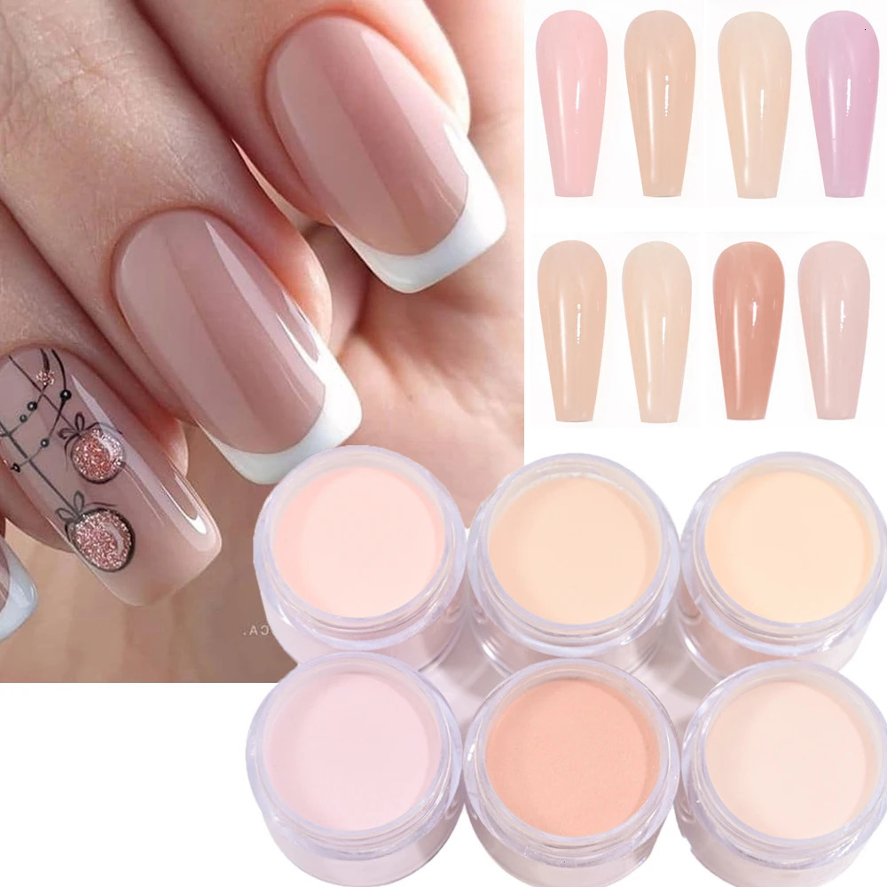 6jars Nude Pink Nail Art Acrylic Powder 10g/bottle Crystal Powder Pigment For Nails Extension/Carving/Dipping 3in1 Nails Dust#* 240625