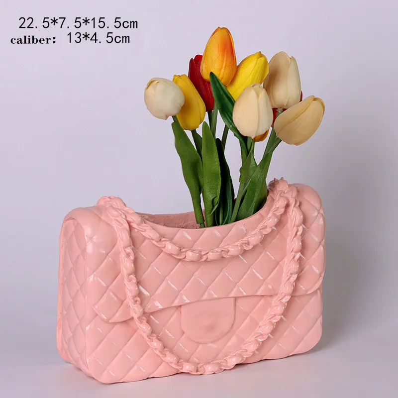 Simple Shape Home Dwe74 Tabletop Personalized Solid Color Chain Bag Dry Flower Basket Decoration Vase White Black Pink
