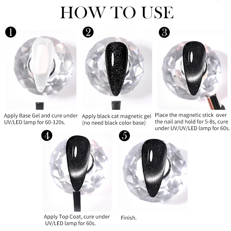 LILYCUTE 7ML Black Crystal Cat Magnetic gel Glitter gel nail polish Semi anent UV gel Nail Art Without Background Color 240625