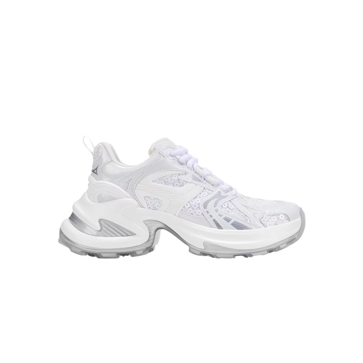 Paris Silver Sequins Thick Bottom Height Enhancement Pop Shoes Women's 2024 Summer New Fashion Mesh Breathable Sneakers 232