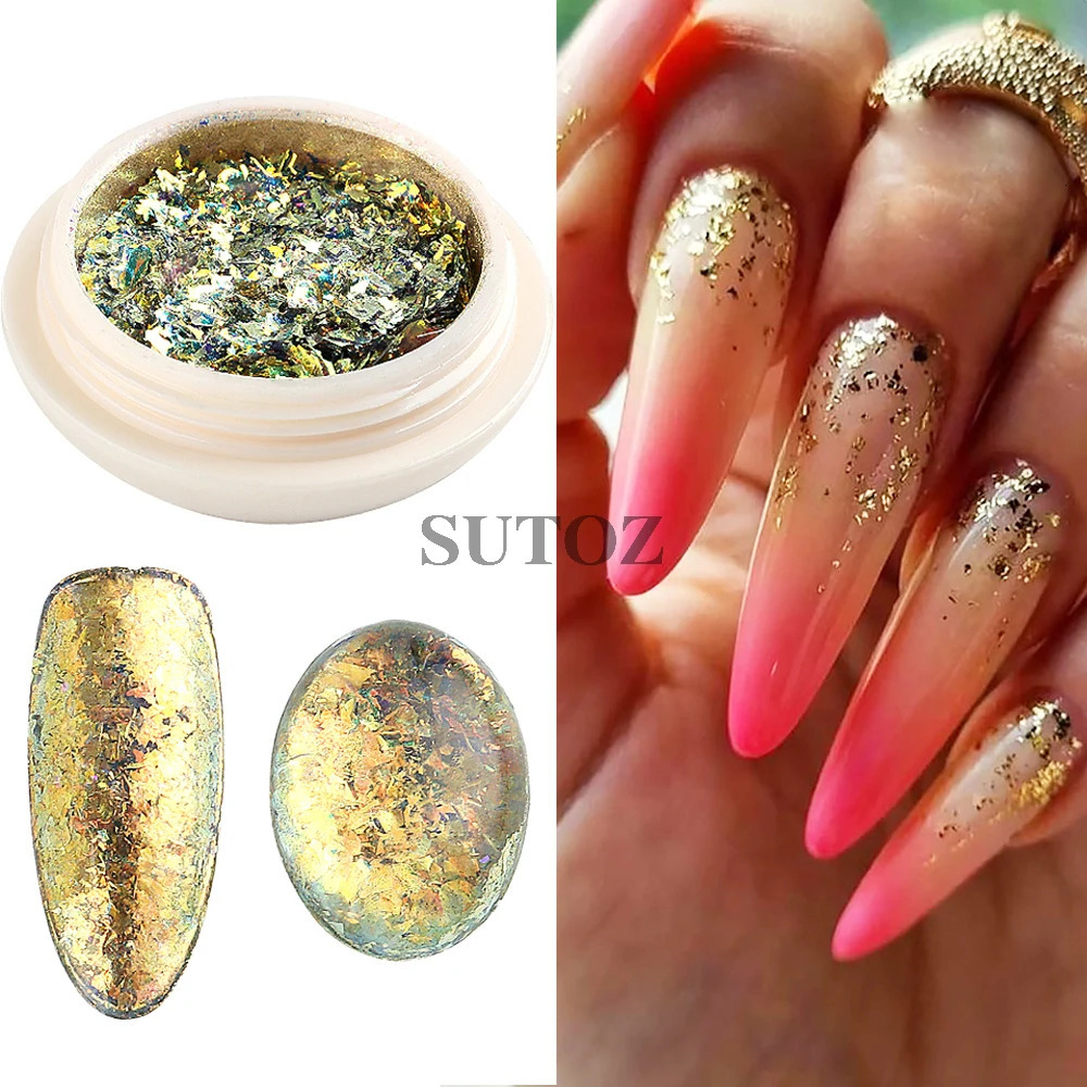Crystal Opal Nail Flakes Pink Purple Holographic Glitter Nail Sequins Aurora Chrome Foil Powder DIY Manicure Decoration GLB-ONB 240625