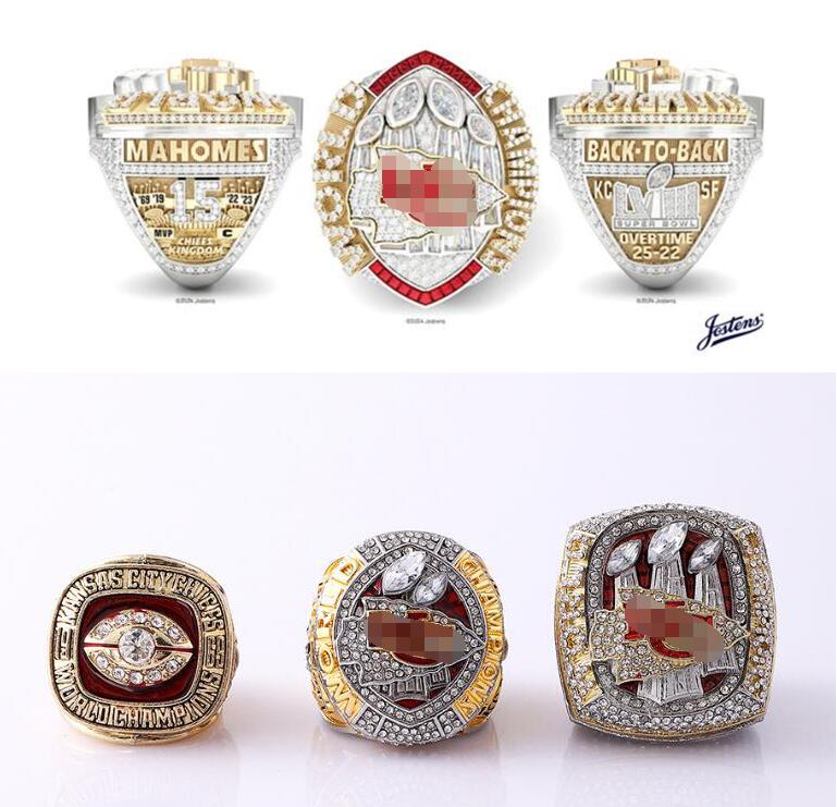4pcs 1969 2024 Chiefs Super Bowl Football Team Champions Championship Ring With Wooden Display box Souvenir Men Fan Gift
