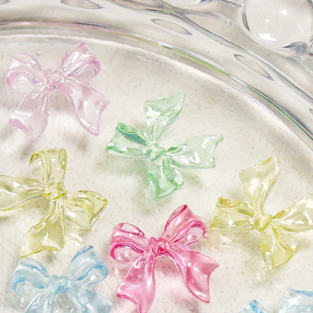 30 pieces of Kawaii Candy Pink Bow Nail Charm 3D Resin Jewelry Nail Decoration Accessories Pennant Bow French Style Nail Products 240625