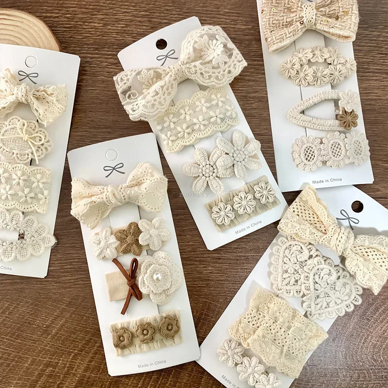 4Pcs Kids Fabric Lace Flower Barrettes Baby Princess Hair Accessories born White Hairpins Bow Hairclips Girls Birthday Gifts 240625