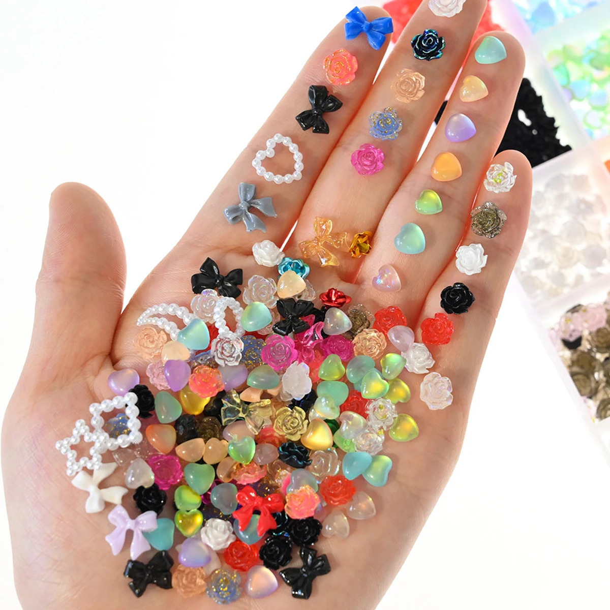 500-600 pieces of bow shaped nail art resin decoration mixed shape nail charm handmade items on a press jewelry Kawaii accessories* 240625