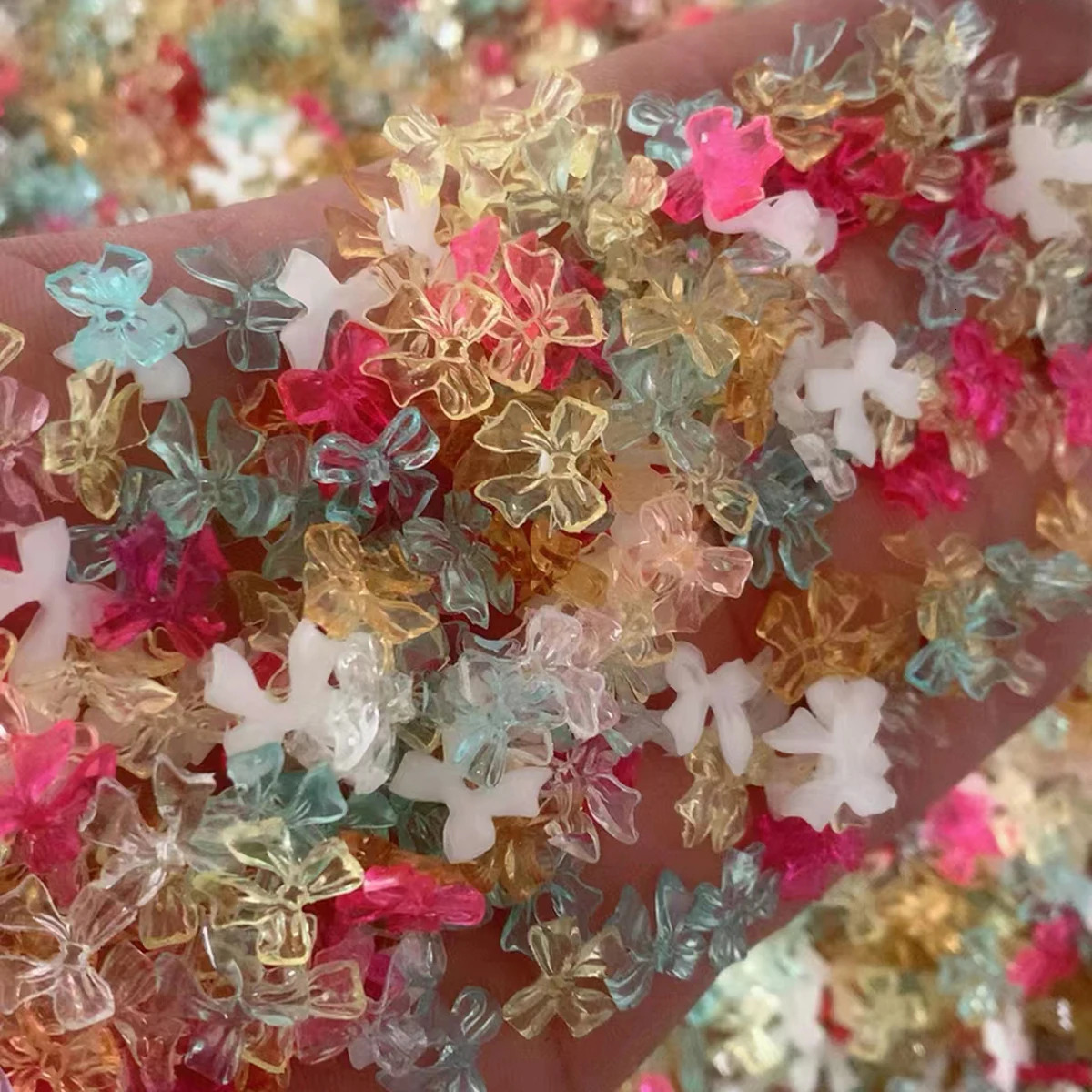 600pcs Mixed Resin Bow Nail Rhinestone Colorful Jelly Transparent Cute Ribbon Bow Nail Charm Flat Back Gemstone Handmade Decoration #Q 240625