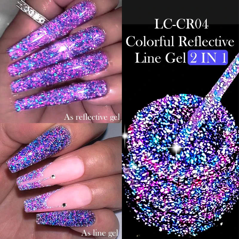 LILYCUTE 5ml Reflective Glitter Liner Gel Nail Polish Superflash Colorful Sparkling Graffiti Painting Stripe Pull Line Nail Gel 240625