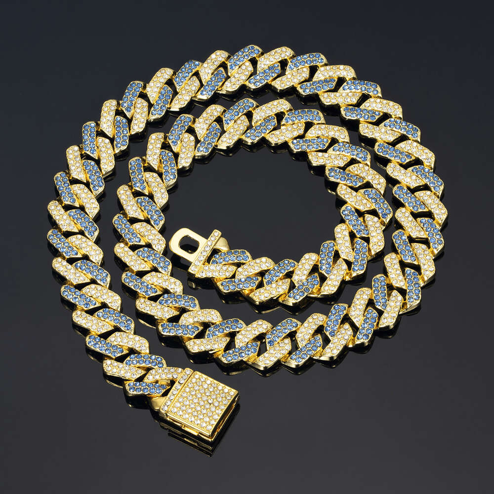 moissanite cadena cubana gold cuban k chain sailormoon necklace for man Pink Blue 14 Cuban Chain Zinc Alloy Full Dia Hiphop Necklace Mens and Women