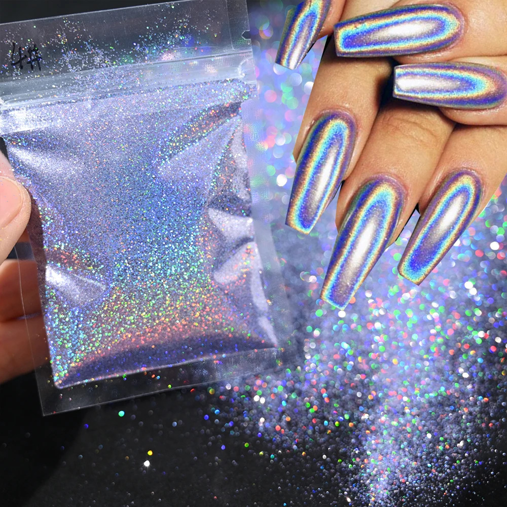 10g/5g Laser Holographic Rainbow Nail Glitter 0.2mm Ultra Fine Sparkly Nail Powder Rub Dust Glitter Chrome Pigment 240625