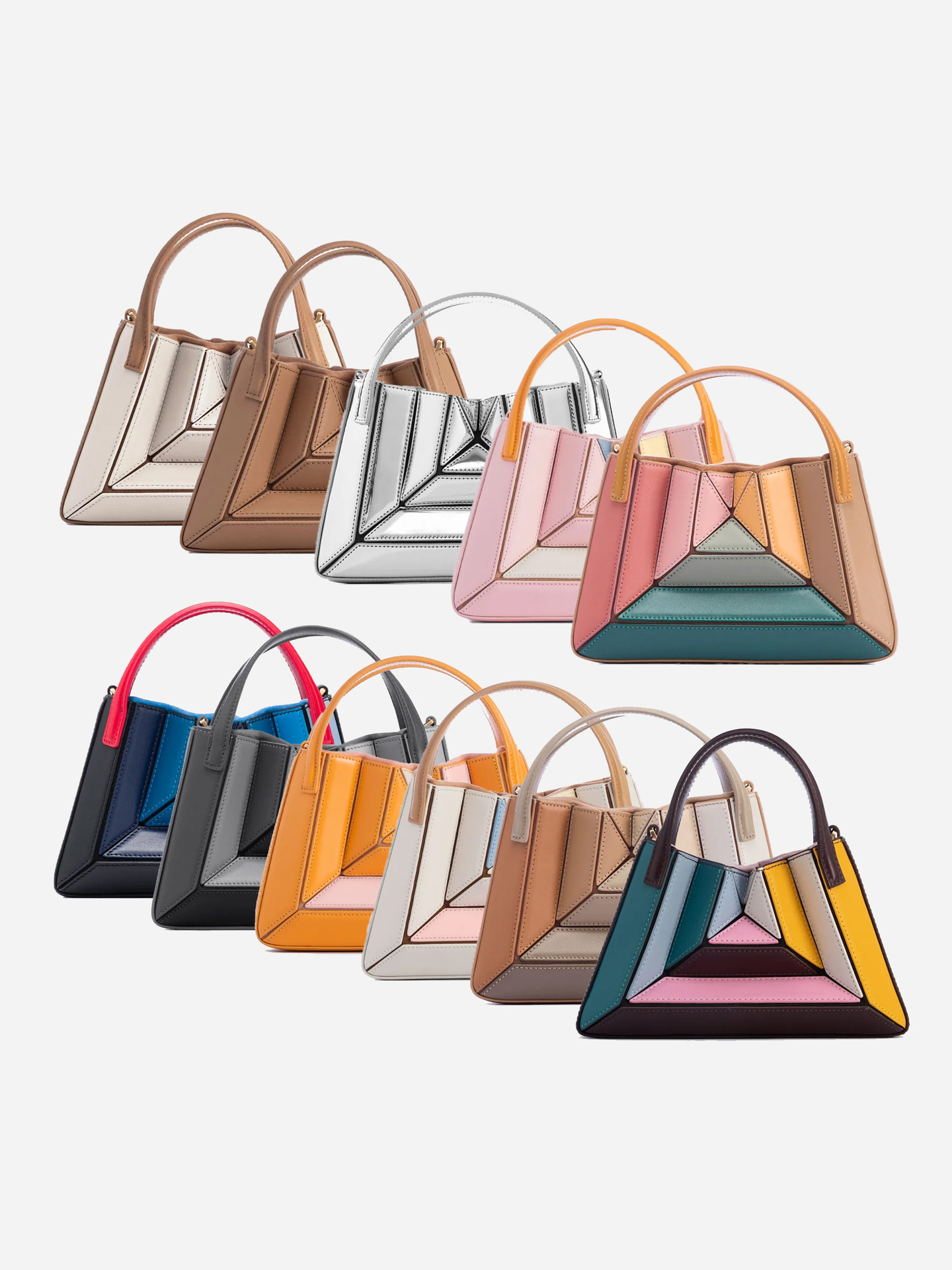 Street trend fashion shoulder bag simple and atmospheric with a tangram splicing color contrast silver bag fashionable and trendy mini bag women'