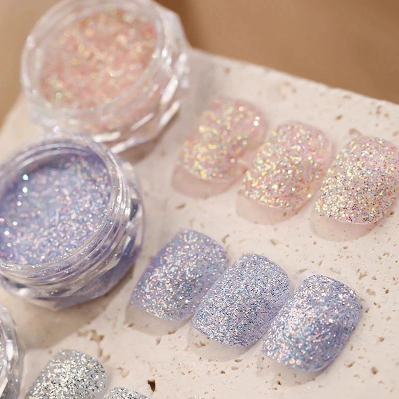 8 Colors Reflective Nail Crystal Diamond Powder Shiny Chrome Iridescent Rainbow Glitter Pigment UV Gel Polish Nails Art Decorati 240625