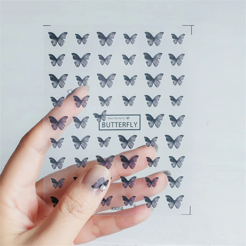 1 piece of 5D fashionable butterfly nail art sticker Kawaii black butterfly nail decoration sticker transfer self-adhesive slider DIY 240625