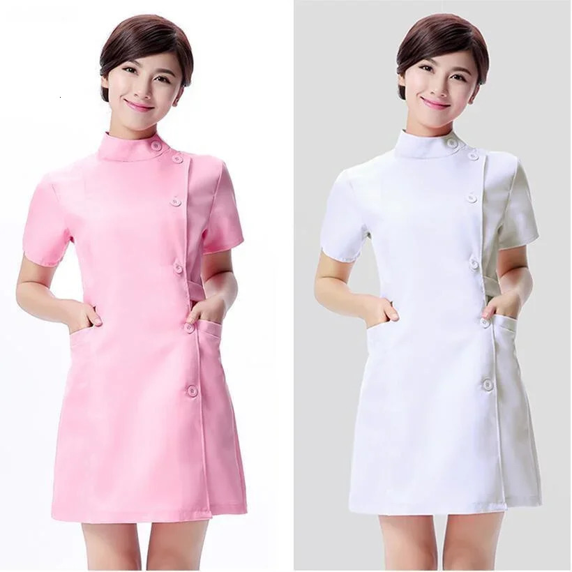 Pink beauty uniform with beautician dress salon work clothes Spa uniforms scrubs coat Spa white robe experimental clothes 240618