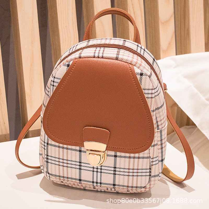 Fashion Girls Small Backpack Ladies Handbag Crossbody Clash Colour Mobile Phone Bag PU Material Lattice Printing Version H6.26#9.68 ddmy 8a56