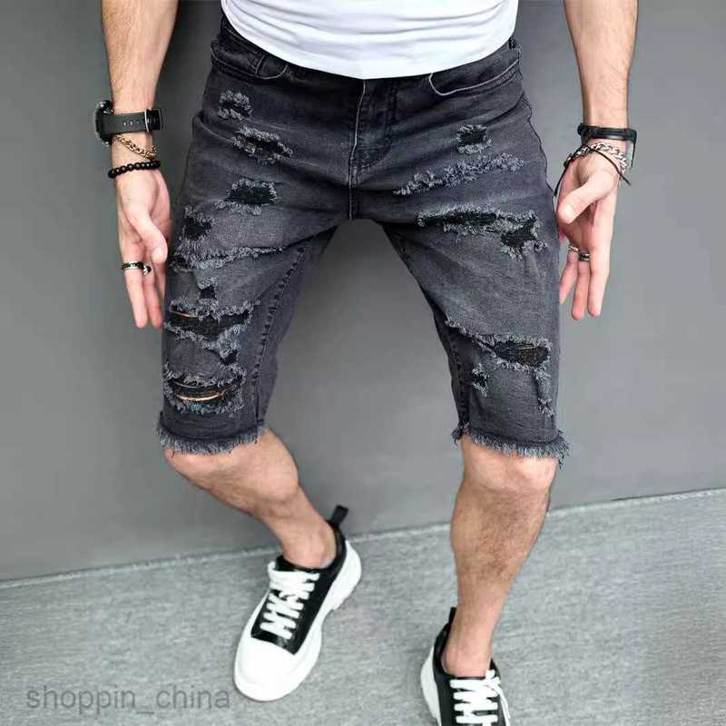 Men's Shorts New Summer Male 5/4 Casual Broken Trendy Middle Pants Scraped Beggar Shorts Male