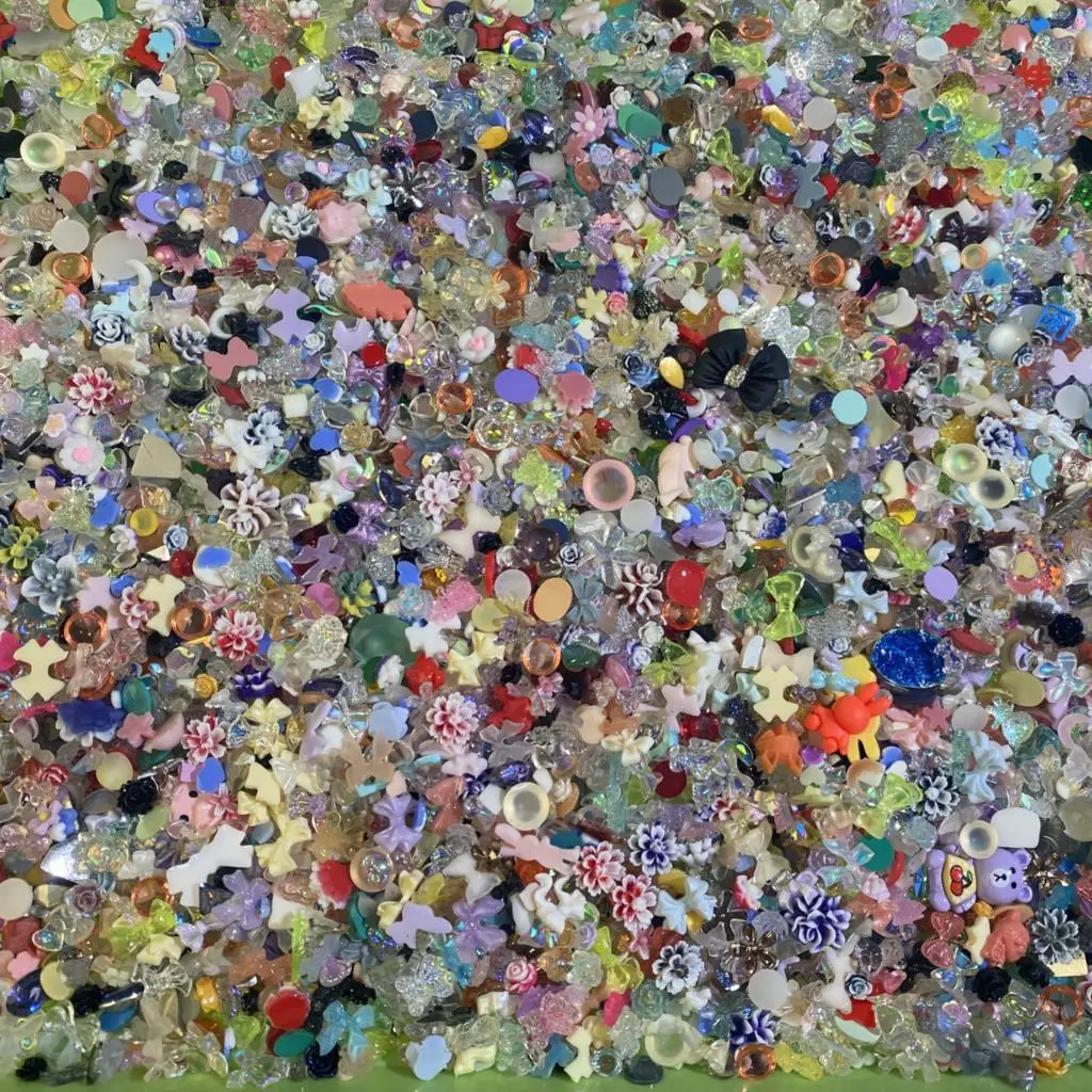 600pcs mixed flower/heart/bear nail decoration resin Kawaii cartoon random bow nail Rhinestone Y2K ergonomic accessories T7Q R 240625