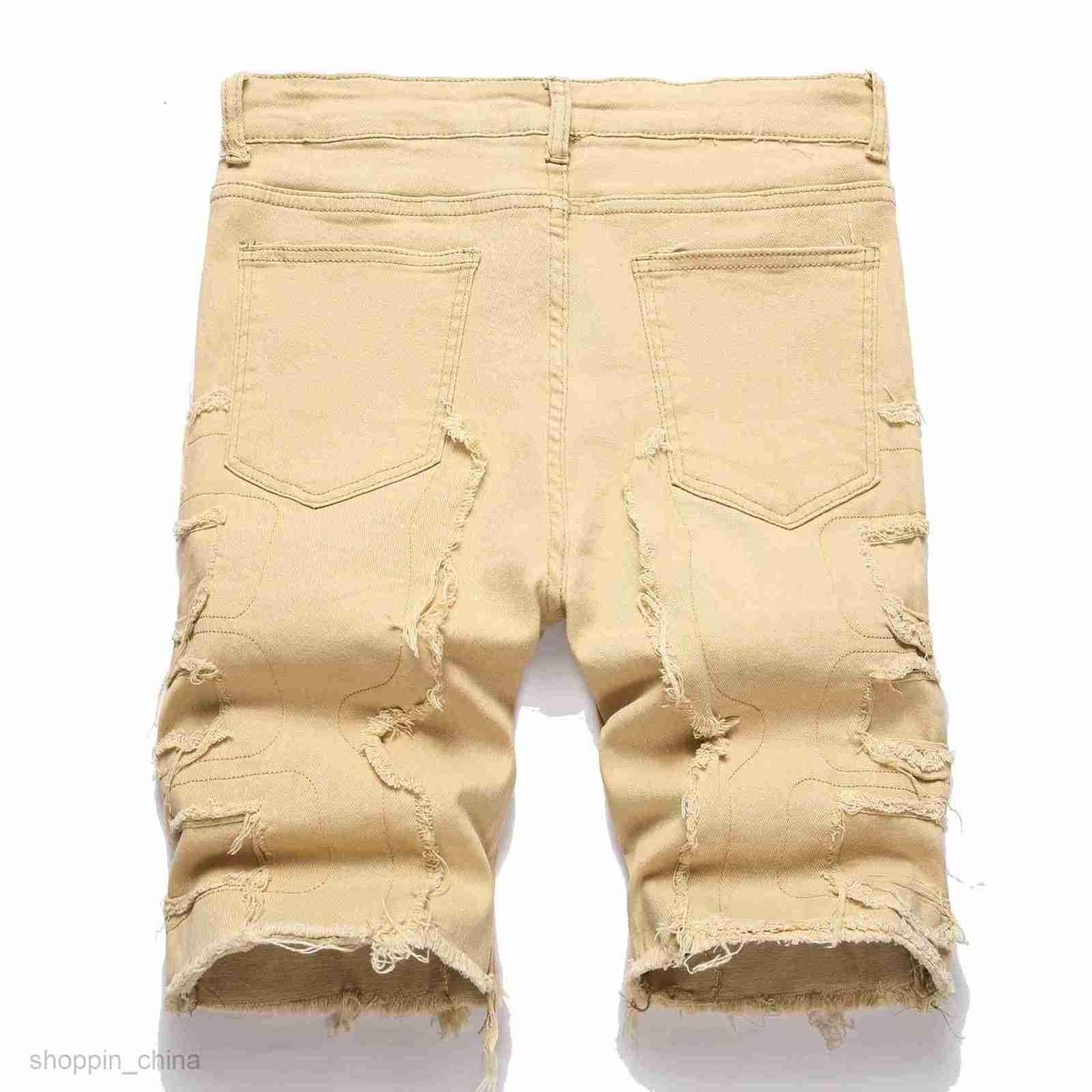 Men's Shorts New summer Male casual denim pants with torn holes trendy shorts with scraped and tattered beggar shorts