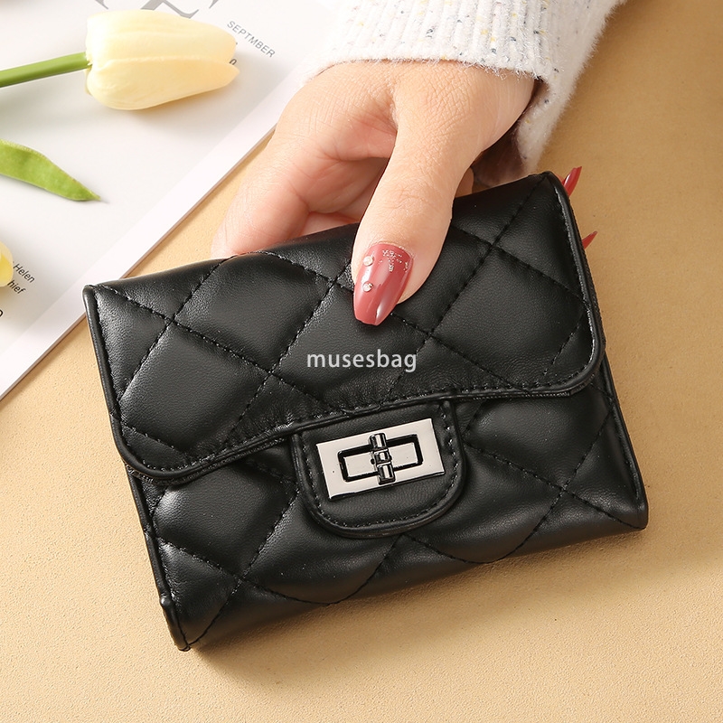 Fashionable Women's High Quality High end and Practical Small Fragrant Wind Lingge Wallet Short Handheld Bag New Korean Versatile Large Capacity 