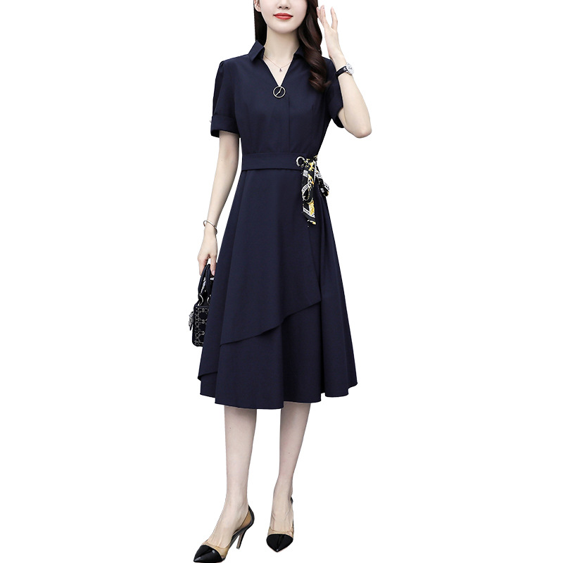 New oversized women's fashion slim fit, slim fit, belly covering belt patchwork dress