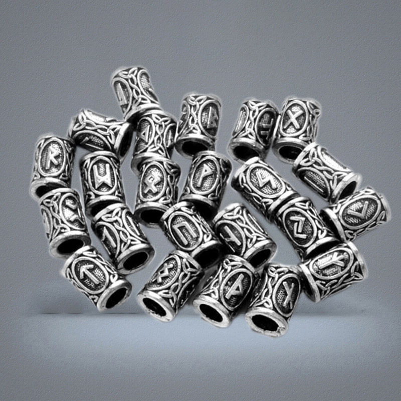 24pcs Top Silver Norse Viking Runes Charms Beads Findings For Bracelets For Pendant Necklace For Beard Or Hair Vikings Rune Kits