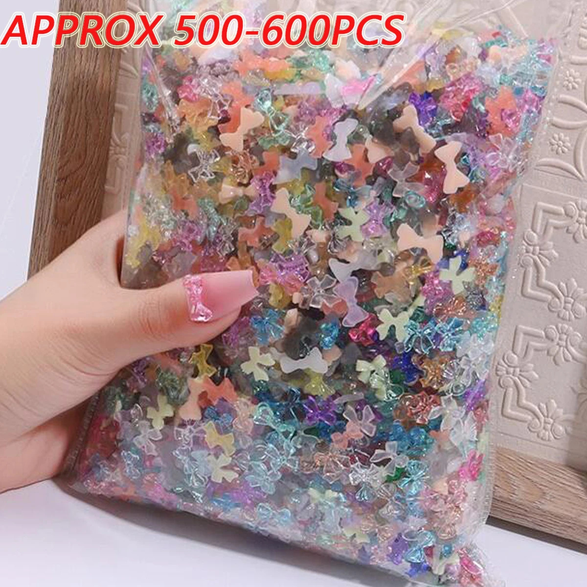 600pcs Mixed Resin Bow Nail Rhinestone Colorful Jelly Transparent Cute Ribbon Bow Nail Charm Flat Back Gemstone Handmade Decoration #Q 240625