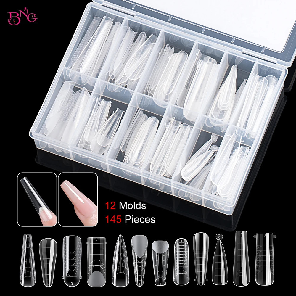 BNG 98145Pcs Dual Form Nail Mold Set Full Cover Nail Extension Tip Acrylic Top Forms Quick Building Molds for Poly Nail Gel 240625