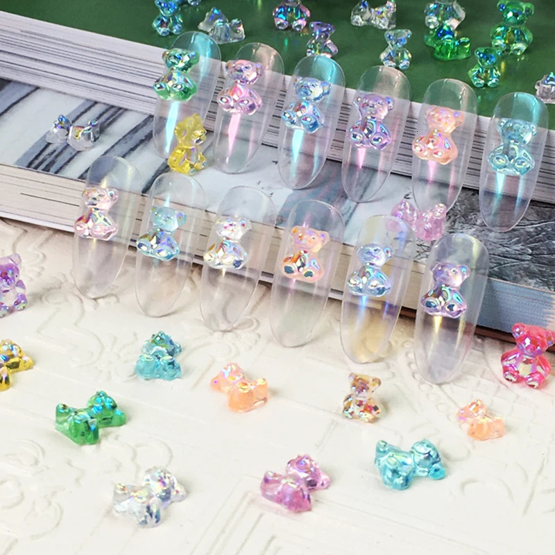 1 pack of 3D Aurora Bear Butterfly Nail Art Accessories Resin Flat Back White Flower Acrylic Nail Flash DIY Decoration 240625