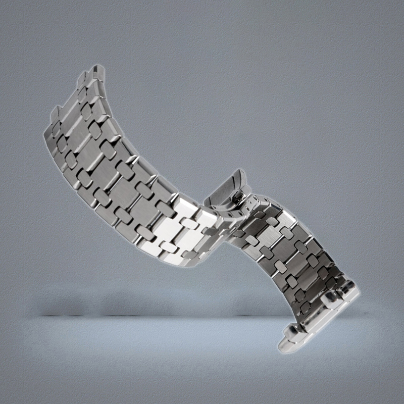 28mm Silver Solid Stainless Steel Watchband for Watches Men Women Watch Strap Bracelet with Butterfly Buckle 2 Spring Bars