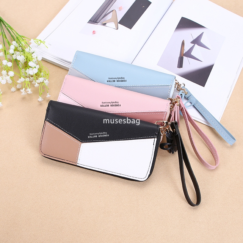 Fashionable Women's High Quality New Handheld Bag Wallet Long Korean Edition Contrast Colored Spliced Zipper Tassel Practical Large Capacity Wall