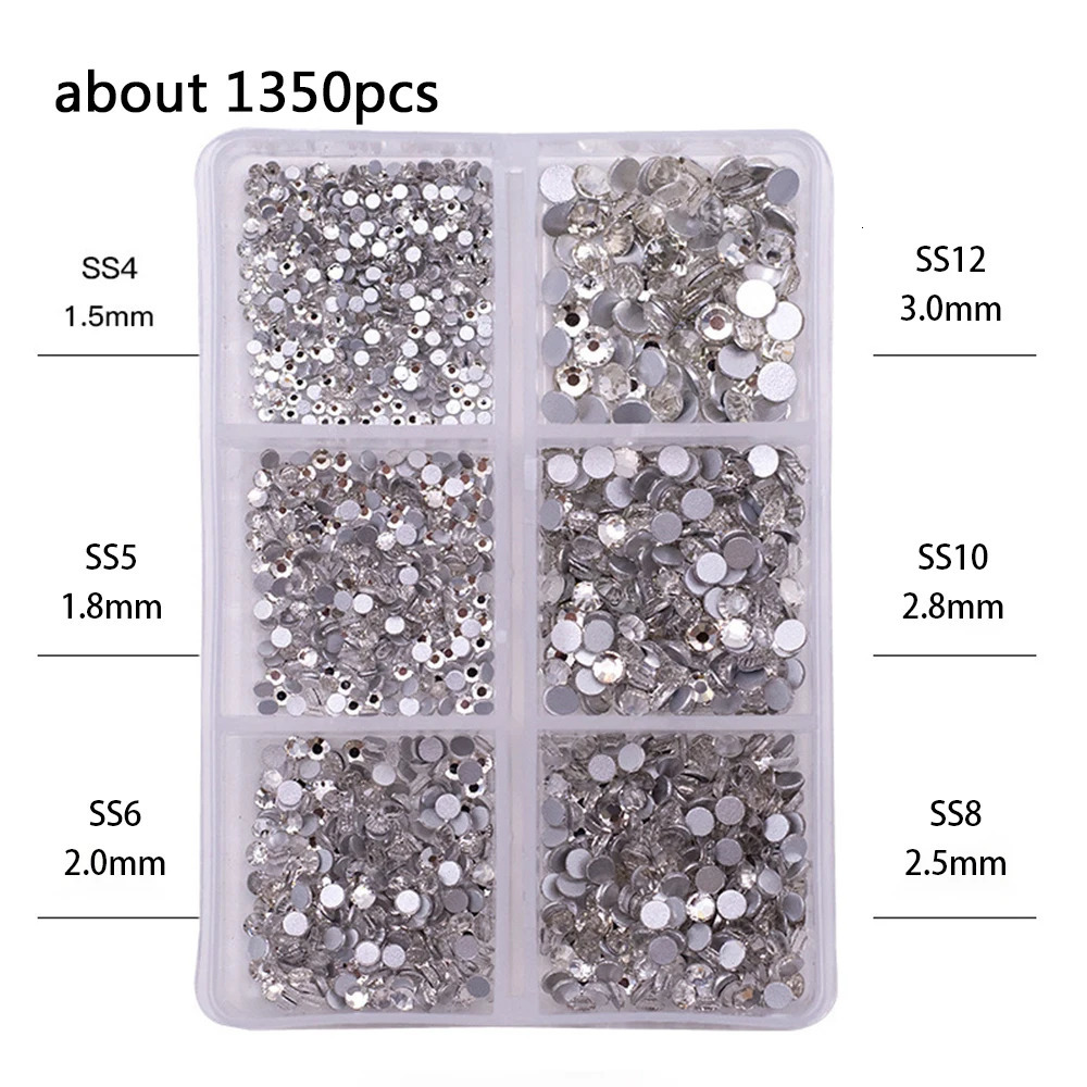 1 box of large-sized AB crystal nail water diamond flat bottomed crystal transparent diamond gemstone DIY nail art decoration tension stone 240625