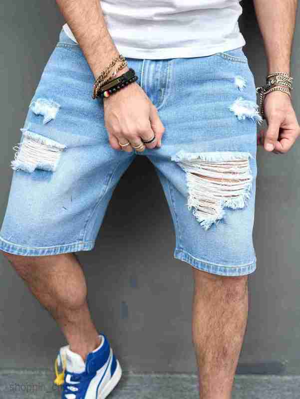 Men's Shorts Summer Male 5-point Casual Broken Trendy Pants Scratched Beggar Shorts Self portrait