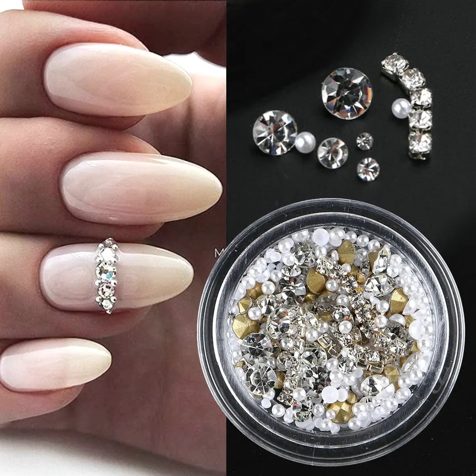 Mixed Mini Nails Rhinestone Flat Back Crystal Stone Metal Beads Pearl Butterfly Nail Art Charm Jewelry Handmade 240625