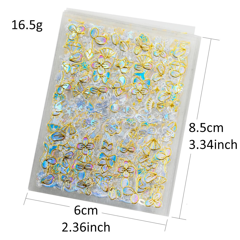 20 Spring Flower Nail Stickers 3D Self Adhesive Colored Gold Blue Butterfly Nail Stickers Gold Decoration Y2K 240625