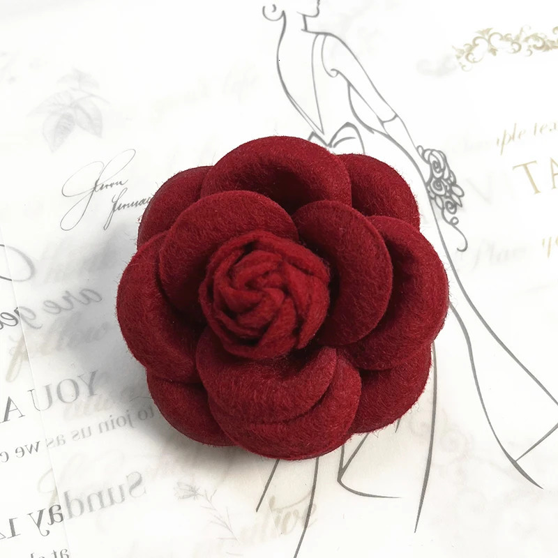 AnXin SH White Camellia Brooch Handmade Collar Black Wine Red Rose Stereo Brooch Battery Advanced Decorative Battery 240617