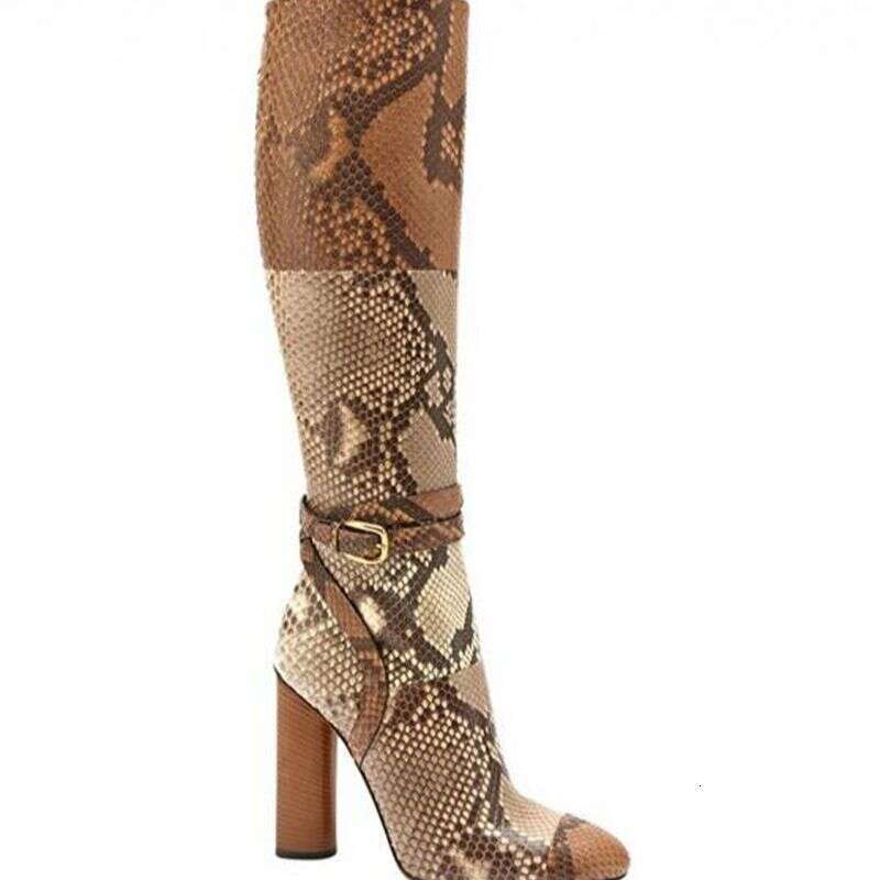 Sheepskin Knee High Square Heels Design Patchwork High Quality Woman Autume Winter Party Dress Long Boots