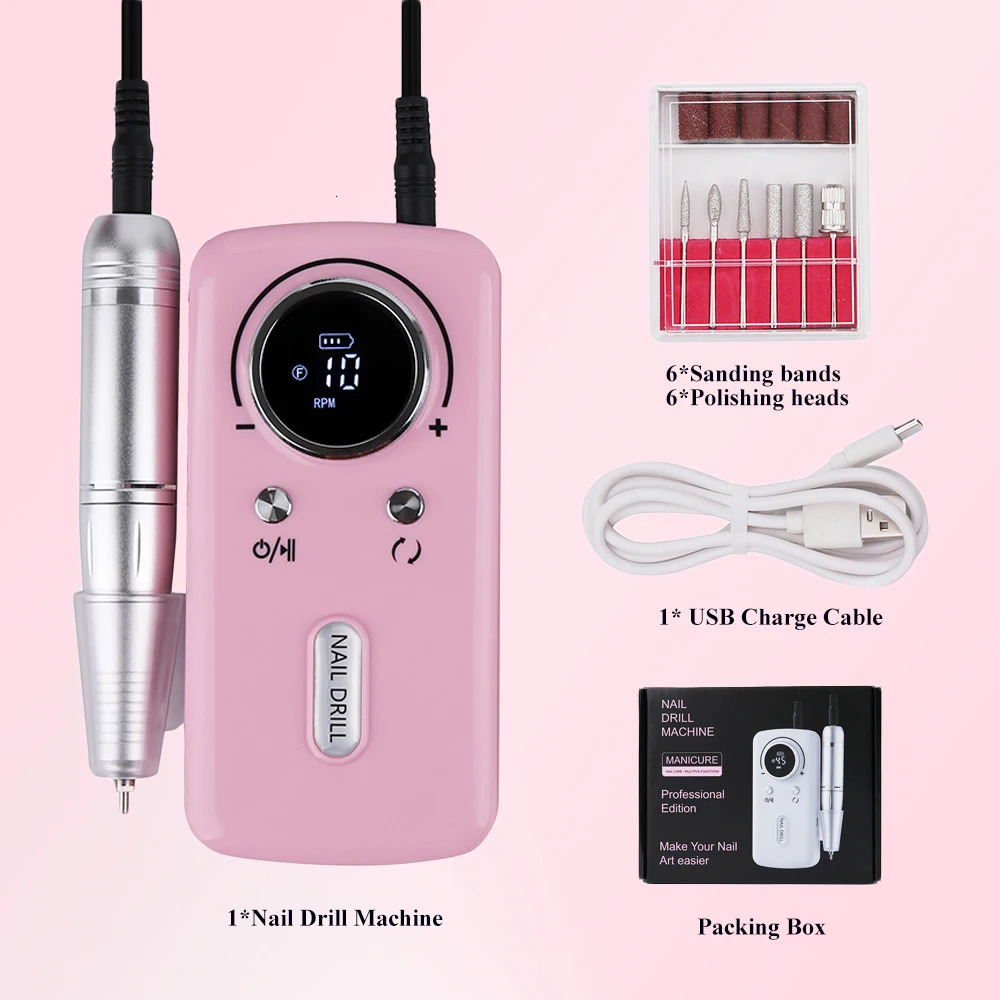 45000RPM Professional Rechargeable Electric Nail Drill Machine Portable Cordless Nail File For Acrylic Gel Nails Remove 240625
