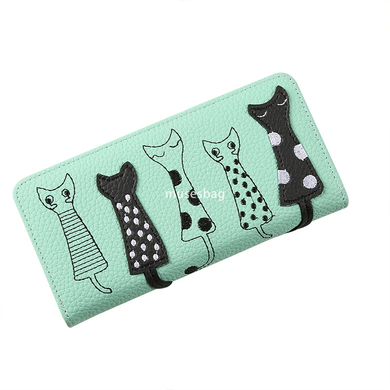 Fashionable women's designer temperament European and American cat cute cartoon embroidery thread lightweight and multifunctional zipper long wal