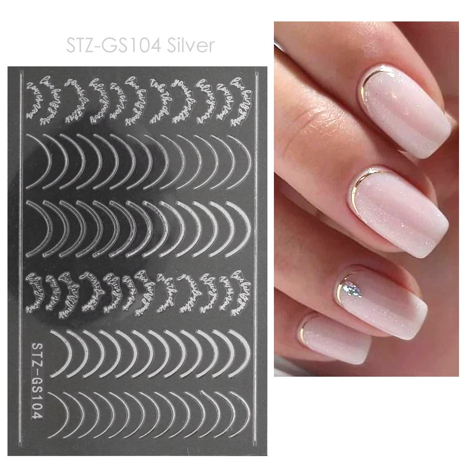 Three 3D simple line nail stickers Rose gold metal strip letter decal curve gel nail art slider polishing hand decorative foil 240625