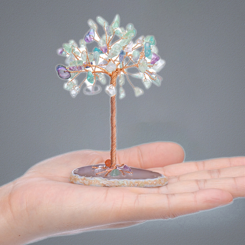 Mini Crystal Money Tree Arts and Crafts Copper Wire Wrapped Agate Slice Base Gemstone Reiki Chakra Feng Shui Trees Home Decor 58326586658
