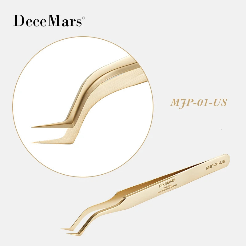 DeceMars Eyelash Extension Tweezers Gold Color 240626