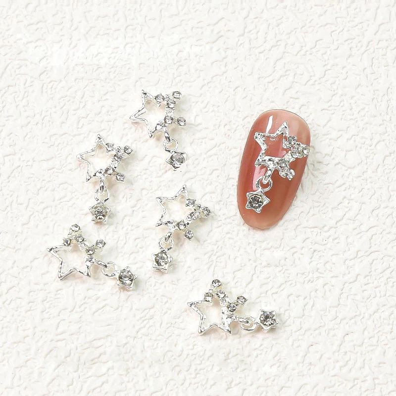 1 bag of Pentagram Star nail art charm sparkling heart planet Rhinestone 3D nail decoration sparkling nail model accessories 240625